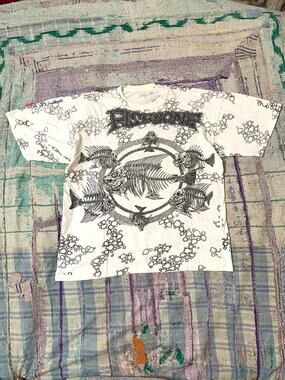Vintage 1990s Fishbone Pushead All Over Print Graphic T Shirt L Made USA